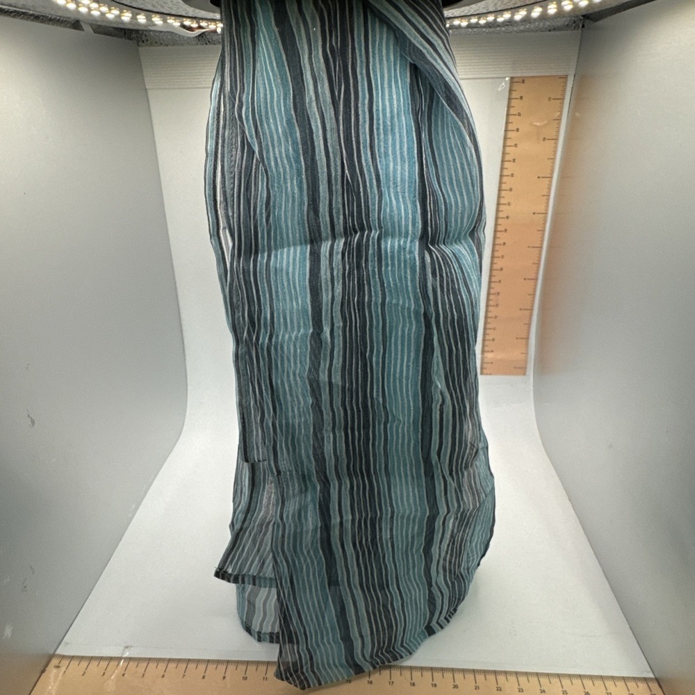 100% Silk Blue Striped Scarf Made‎ In Italy 60"x8"